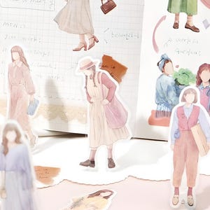 BGM。デコステッカー45枚。PET。女の子の絵。日々の活動、ライフスタイル。