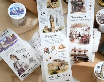 Traveling washi tape. Summer. Coastal town. Paris. Fall. PAstry shop. London. Japanese student girl. Anime