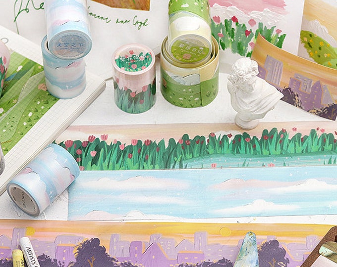 Faux Effect, Oil Pastels Paintings Washi Tape. Masking Tape. Landscape. Etsy