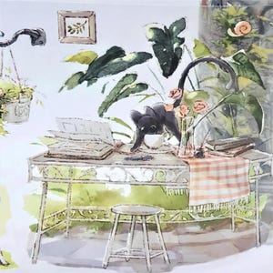 3 cat patterns. 1 roll, DIY, special ink, kawaii, cartoon, cat, PET tape. Black cat and plants. White cat, peach. Manga boy and cat.