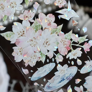 4 modèles. Ruban adhésif PET brillant. Thème japonais. Sakura. Origamis. Fleur de cerisier printanière. Quatre saisons. Renard blanc du Japon. Fenêtres. Paysage