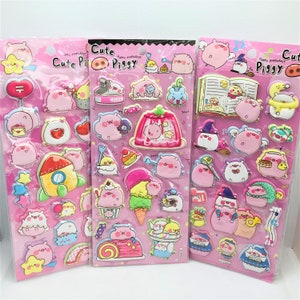 1 stuks, 1 vel, kawaii, anime, cartoon, 3D, gezwollen, varkensstickers.