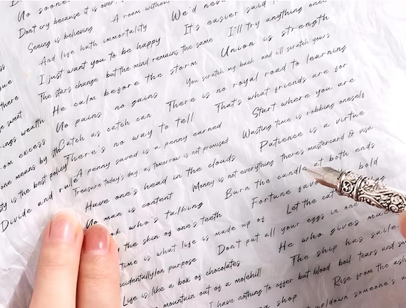 6 sheets, precut, handwriting, script, positive thinking, wisdom words, stickers. Scrapbooking. Junk journaling