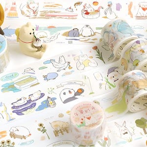1 pièce, illustration d'animal, illustration de livre, enfants, ruban washi. Chien. Ours. Canards.