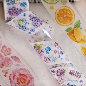 1 roll, release paper, DIY, special ink, PET tape. Blueberry, grape. Lemons. Persimmons. Fruit