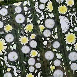 2 つの美しい模様。1 つのループ。PET テープ。ファセット加工と光沢仕上げ。タンポポの花。エナガ、鳥。日本のもの。蓮。スイレン。金魚。