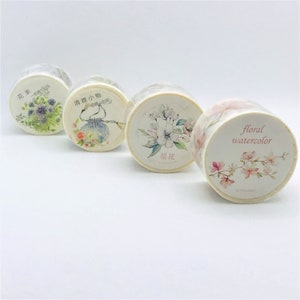 1 rolo, ilustrações em aquarela, fita washi. Buquês de flores. Flores de pêssego. Flor de cerejeira. Sakura. Objetos japoneses