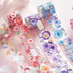 1 rotolo. Nastro PET. Fiori primaverili. Viola del pensiero. Rose. Tulipano. Anemone. Adesivo per planner