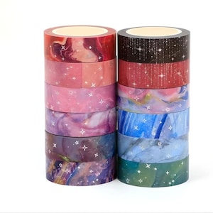 Silver foil, washi tape. Marble. Marmorized. Stars. Watercolor stains