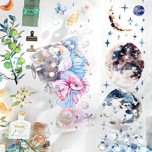 1 rouleau de ruban PET. Haute définition. Poisson rouge. Poisson. Lune. Phases lunaires. Scrapbooking