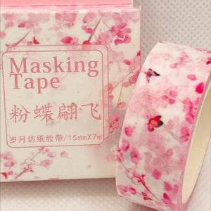 Kersenbloesem. Sakura bloemen met rode vlinders washi tape, masking tape
