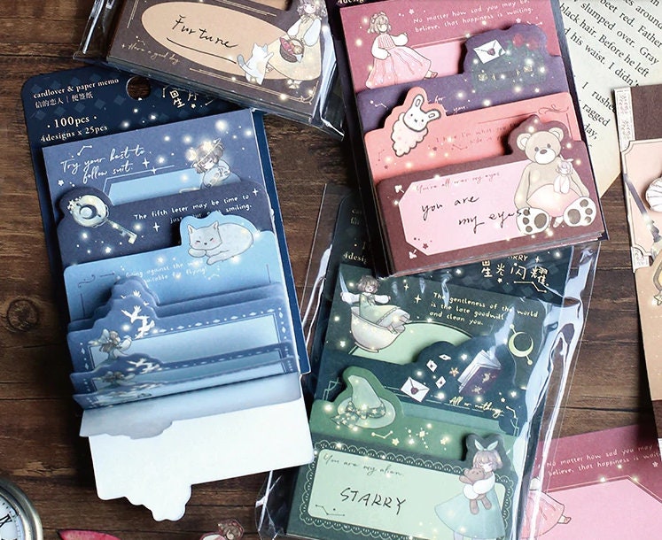 Anime starry girl sticky notes. Cat, bear, bunny, constellation, zodiac