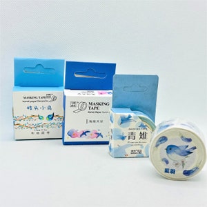 Waterverf, blauwe vogels washi tape. Langstaartmees. Slikken. Handschrift.