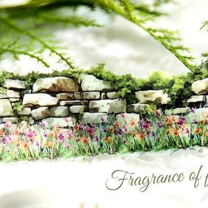 20 PET-stickers. Bakstenen muur. Houten hek. Bloemen en planten. Tuin. Voortuin. Lente: