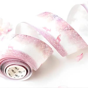 Prachtig, roze bos met hertenillustratie, washi-tape. Briefpapier. Kersenbloesembos. Herten.