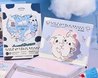 A5 notebook. Kawaii. Cartoon. Baby sheep. Bunny. Decorated pages.