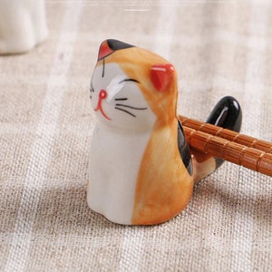 3pcs set, Japanese, ceramic, hand painted, cat chopsticks rest, holder, stand