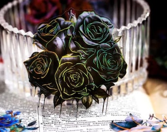 Gold foiled, Halloween, Gothic, Roses bouquets, PET stickers.