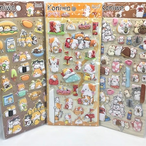 1 envelop, 1 vel, kawaii, 3D, driedimensionaal, gezwollen, cartoon, stickers. Kat, Corgi hond, hamster