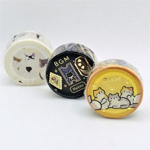 BGM brand washi tape. Gold foil. Cats illustrations. Cats. Cartoon. Retro ribbon