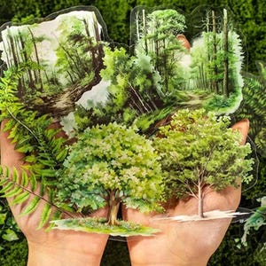 20 stickers PET mats. Plantes. Végétation. Feuilles. Forêt verte. Des arbres.