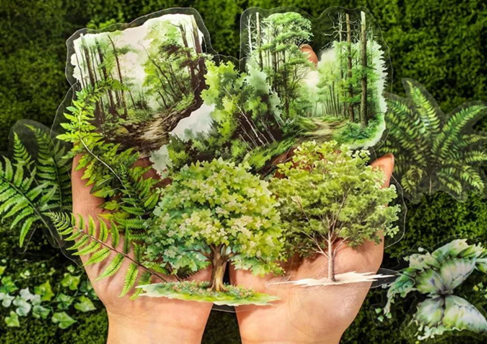 20 matte, PET stickers. Plants. Vegetation. Leaves. Green forest. Trees.