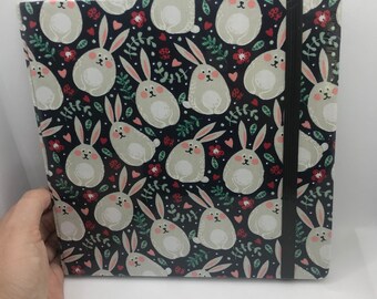 Japanese sketchbook . Hard cover. Fabric cover. Drawing, painting supplies. Bunnies print.