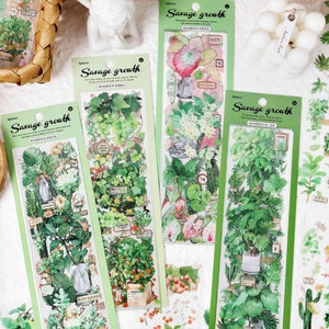 6 stroken. Ongesneden. PET-stickers. Kamerplanten. Varen. Vetplanten. Groente. Coleus