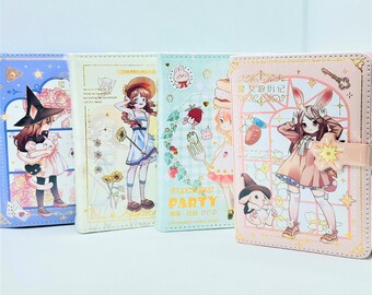 A6. Kawaii. Cartoon. Anime girl. Witch. Notebook. Journal. Bunny. Strawberry