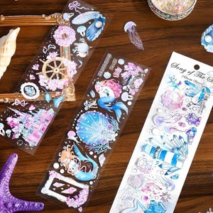 3 strips. Textured. PET stickers. Gold foil. Mouse. Mushroom. Mermaid. Halloween. Grave. Cemetery.
