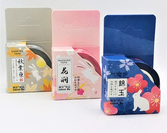 Fall. autumn leaves. Cherry blossom. Sakura. White bunnies. Rabbits. Japanese. Washi tape , masking tape