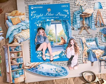15 paper stickers. Anime girl. Cozy house. Living room. Bedroom. Furniture. Fashion. Daily life. Stationery. Scrapbooking. Planner