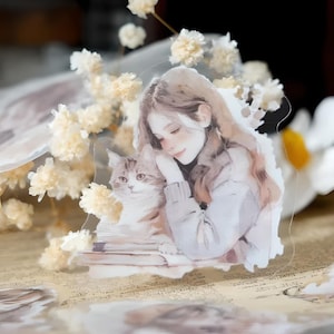 30 adesivi PET. Ragazze amorevoli con gatti. Amante dei gatti. Momenti di coccole. Amore e amicizia