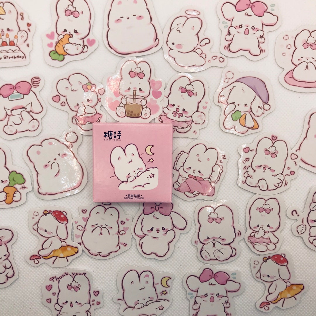 Kawaii Cartoon Baby Bunny Day Stickers Set. Scrapbooking, Journal ...