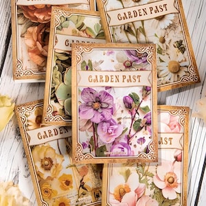 30 itens efêmeros de scrapbooking, folhas de papel, fundo. Amor de plantas. Flores. Suculentas. Ranúnculo