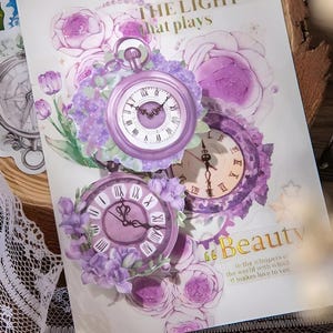 20 Aufkleber aus Kunststoff. Glänzende Oberfläche. Uhren und Blumen. Retro. Jahrgang. Verzierung