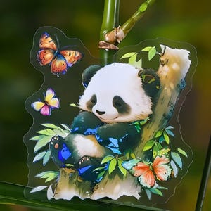 10 autocollants mats en PET, dorure au laser. Ours panda. Bambou. Sakura. Fleur de cerisier.