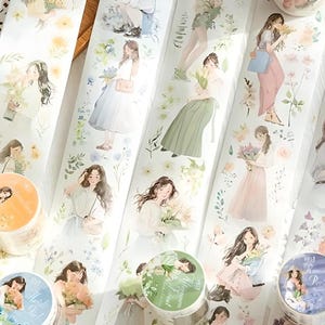 Washi-papier. Zachte, romantische meid. Bloemen. Stickers. Versiering.
