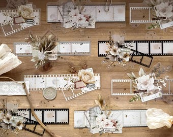 10 PET stickers strips. Retro. Film strip. Photography. Flowers. Stationery. Scrapbooking