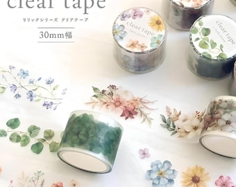 May include: Assortment of floral patterned clear tape rolls, each with a different design. The tape is 30mm wide and is part of the Lyric series.