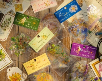 1 bag, PET stickers. Gold foil. Plants, flowers, leaves, anemone.