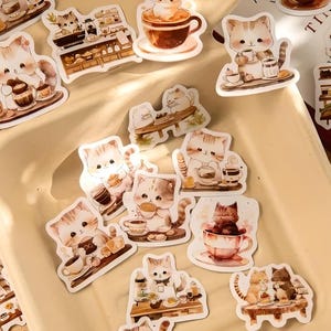 3 designs. 46 plastic stickers. Kawaii. Cartoon. Cat. Mood, planner stickers.