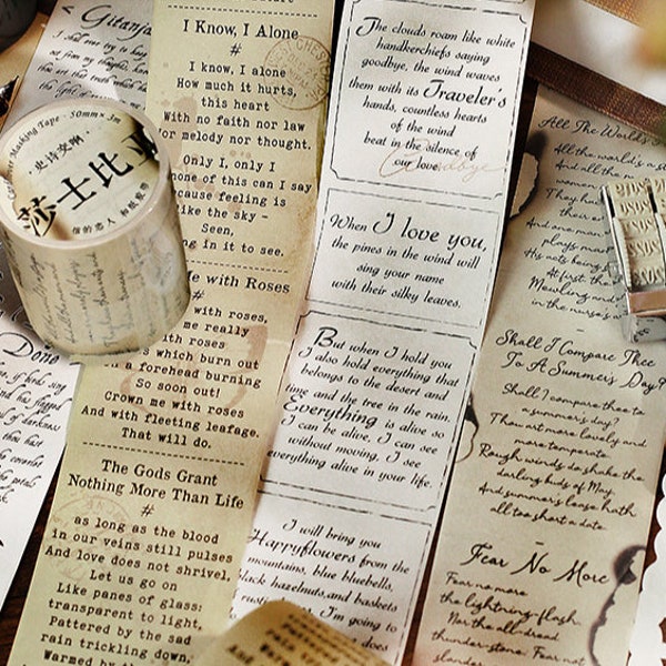 The great writers. Washi tape. Calligraphy. Script. Retro. Literature