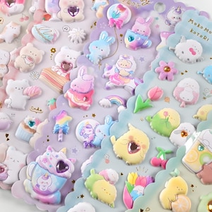 1 feuille. Bouffi. 3D. Gemmes. Kawaii. Animaux. Perruche. Oiseaux. Ours. Lapin. Pingouin. Hérisson. Chien