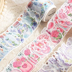 50 washi paper stickers. Roll. Perfume bottles. Flower bottles. Embellishment