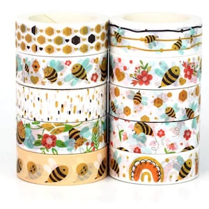 1 roll. Happy bees washi tape. Beehive. Honey. Flowers. Stationery