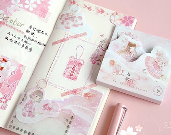 90 feuilles, 3D, bloc-notes. Bloc-notes. Kawaii. Japon. Sakura. Fleur de cerisier. Fille de kimono. Animé