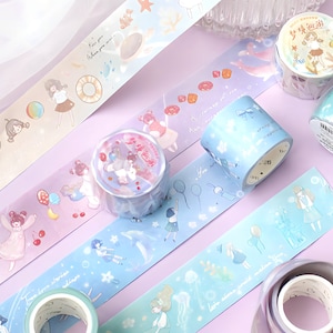 Anime, manga, kawaii washi-tape. Afplakband. Briefpapier. Magische, dromerige wereld. Onderwater, eenhoorns, meisje