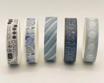 5pcs blue basic pattern washi tape, masking tape