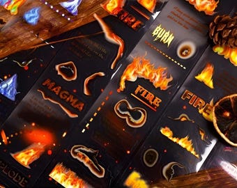 Precut, PET stickers roll. Fire. Flames. Volcano. Stationery. Scrapbooking. Embellishment.